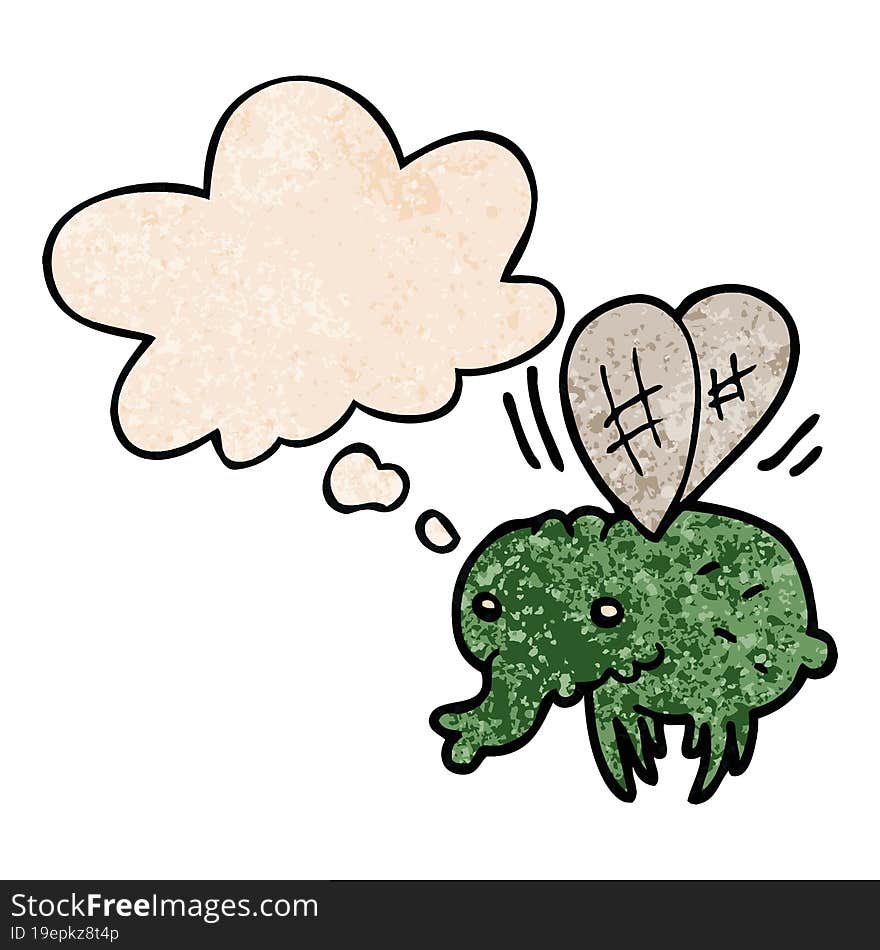 cartoon fly with thought bubble in grunge texture style. cartoon fly with thought bubble in grunge texture style