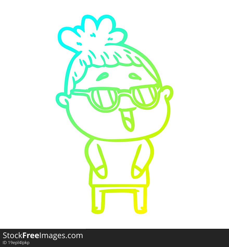 cold gradient line drawing cartoon happy woman wearing spectacles