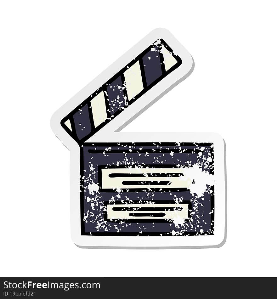 Distressed Sticker Of A Cute Cartoon Director Clapper