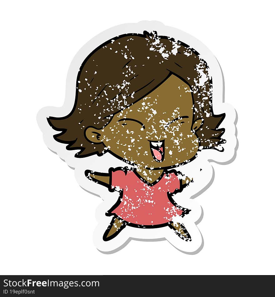 Distressed Sticker Of A Happy Cartoon Girl