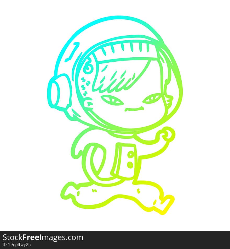 cold gradient line drawing of a cartoon astronaut woman