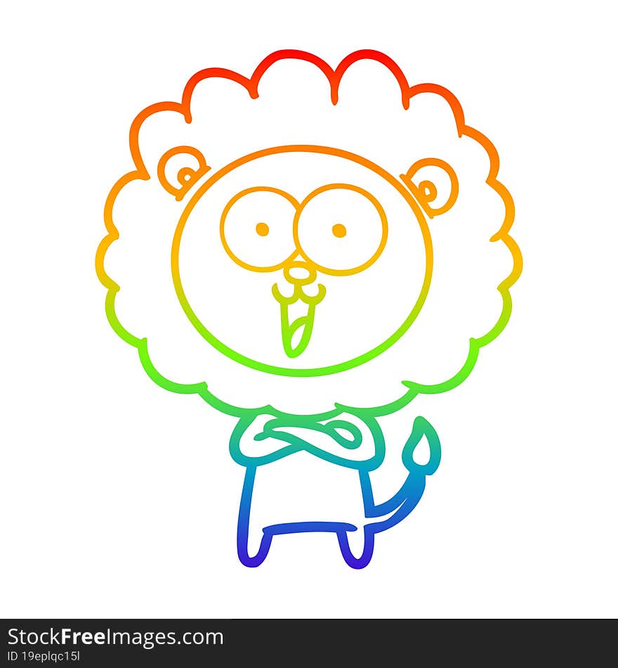 rainbow gradient line drawing of a happy cartoon lion