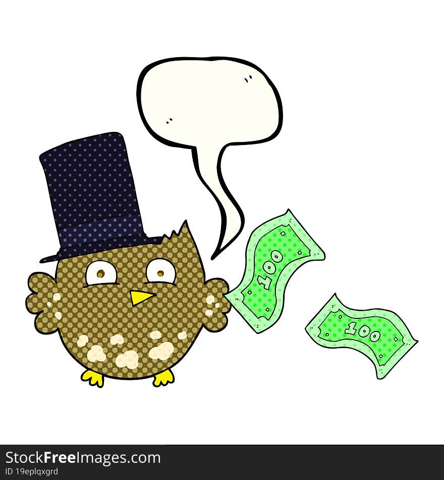 Comic Book Speech Bubble Cartoon Wealthy Little Owl With Top Hat