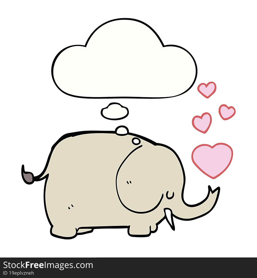 Cute Cartoon Elephant With Love Hearts And Thought Bubble