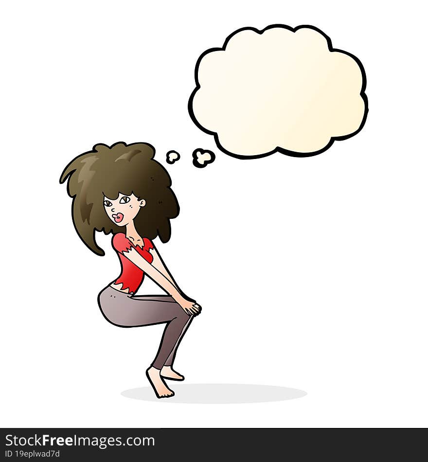 cartoon woman with big hair with thought bubble