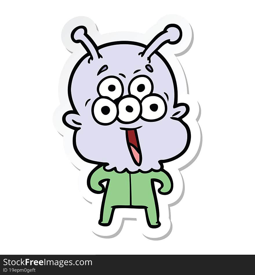 sticker of a happy cartoon alien