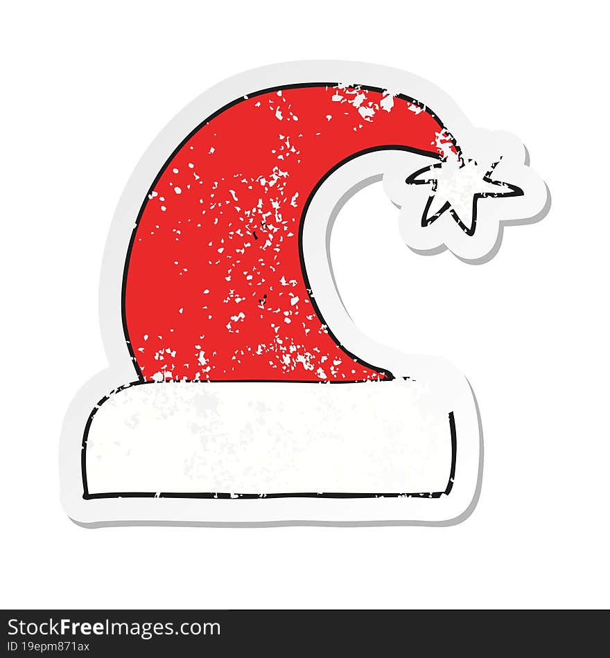 retro distressed sticker of a cartoon christmas hat