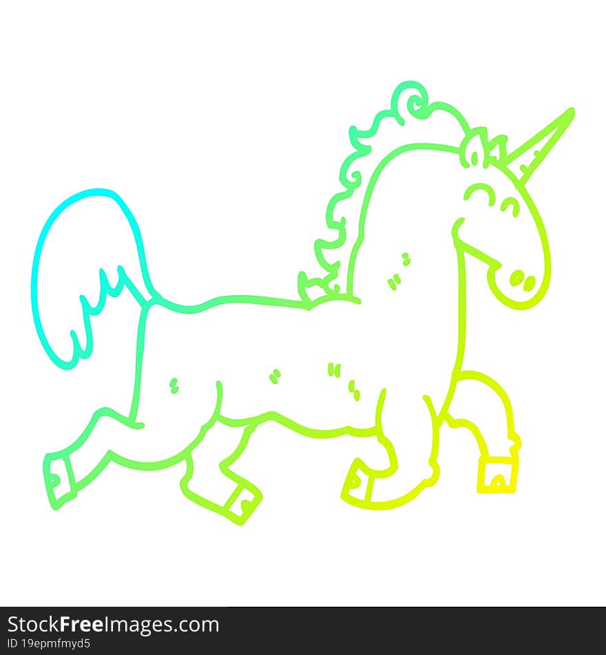 cold gradient line drawing cartoon unicorn