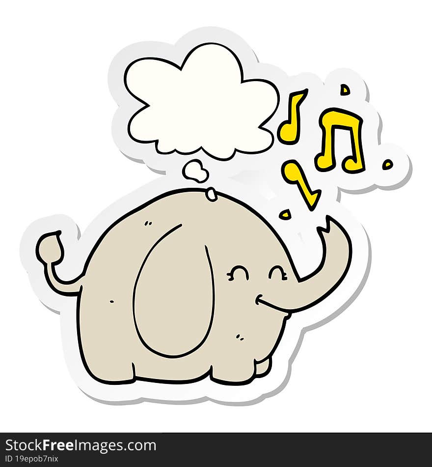 cartoon trumpeting elephant and thought bubble as a printed sticker