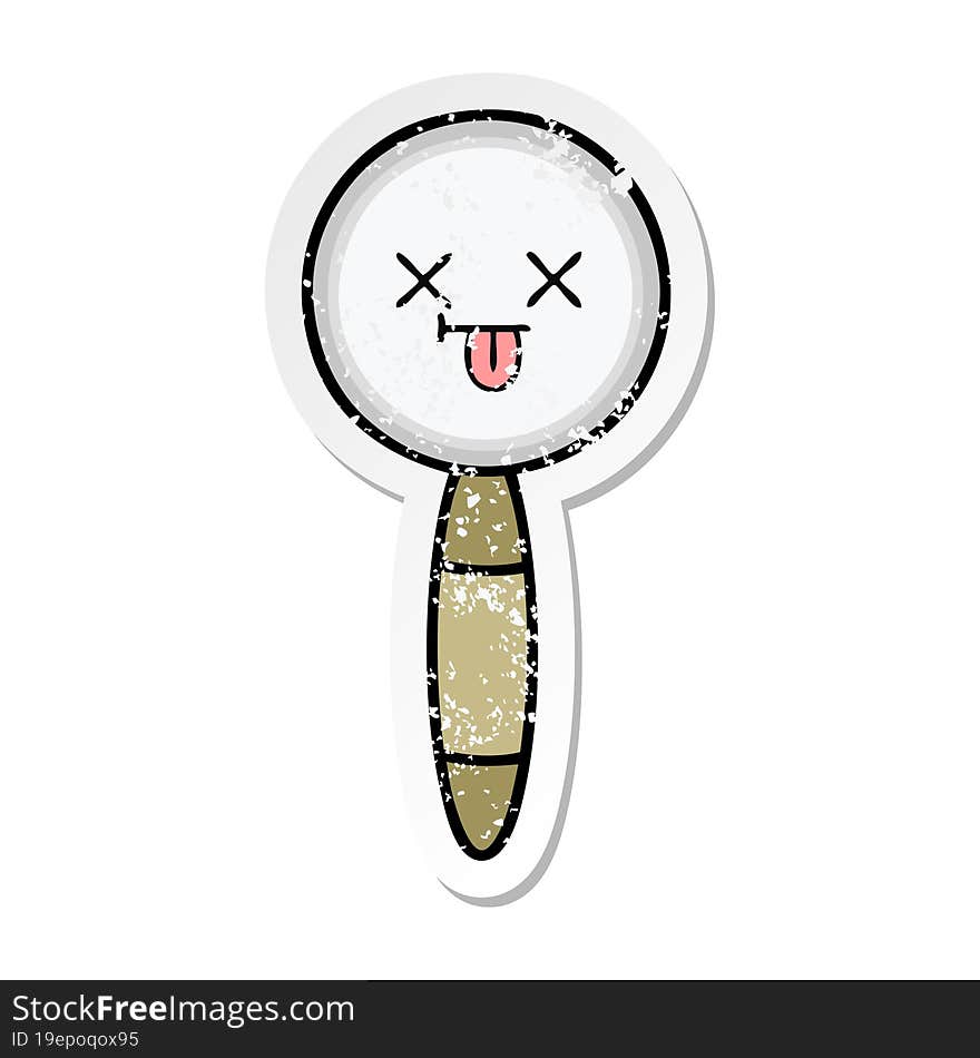 Distressed Sticker Of A Cute Cartoon Magnifying Glass