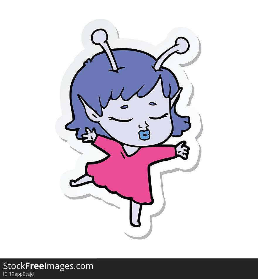 sticker of a cute alien girl cartoon