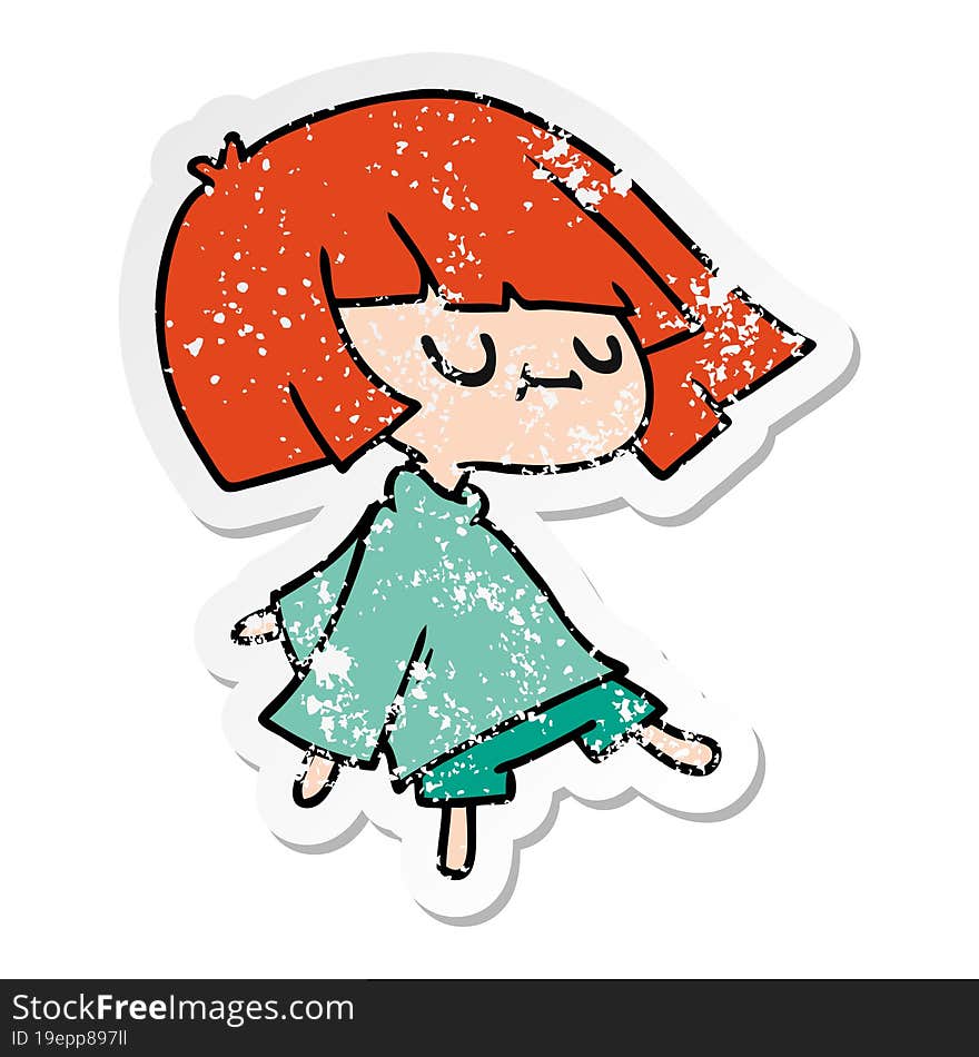 distressed sticker cartoon of cute kawaii girl