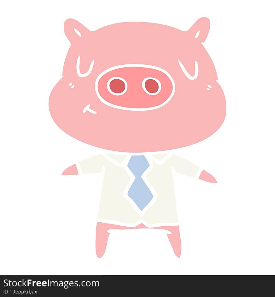 flat color style cartoon content pig in shirt and tie