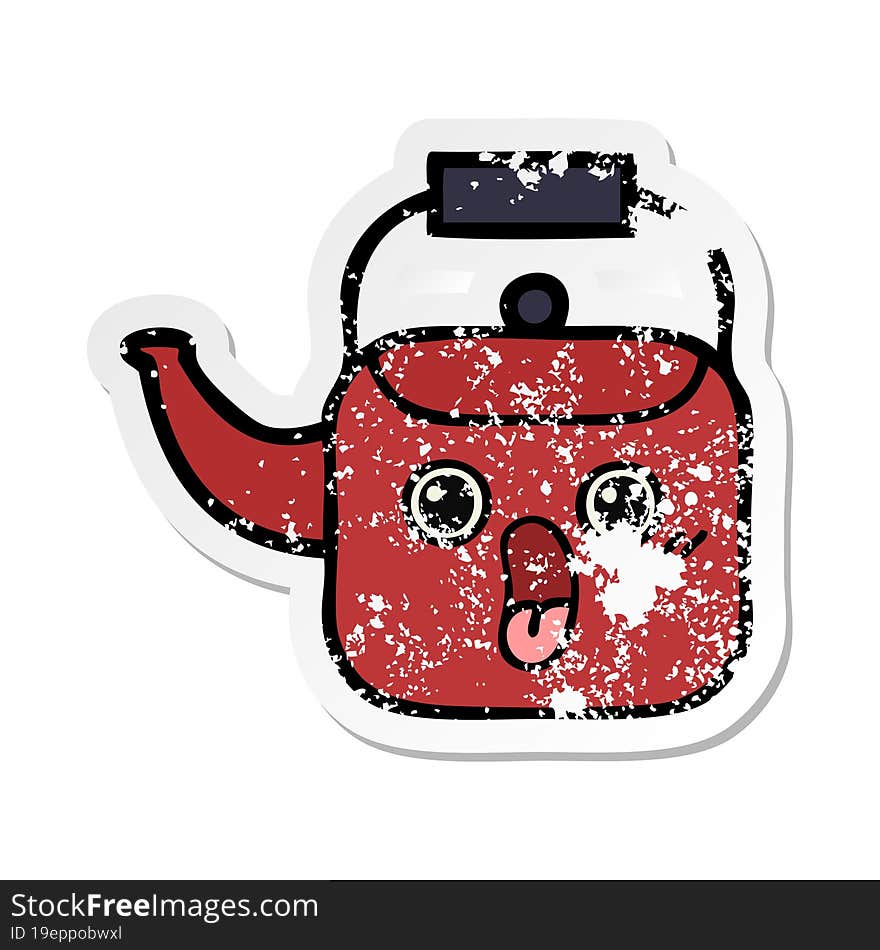 distressed sticker of a cute cartoon kettle