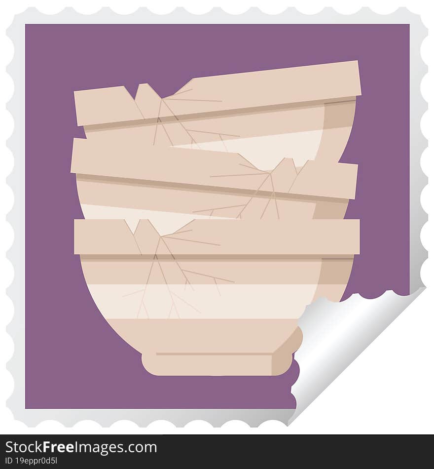 stack of cracked old bowls graphic vector illustration square sticker stamp