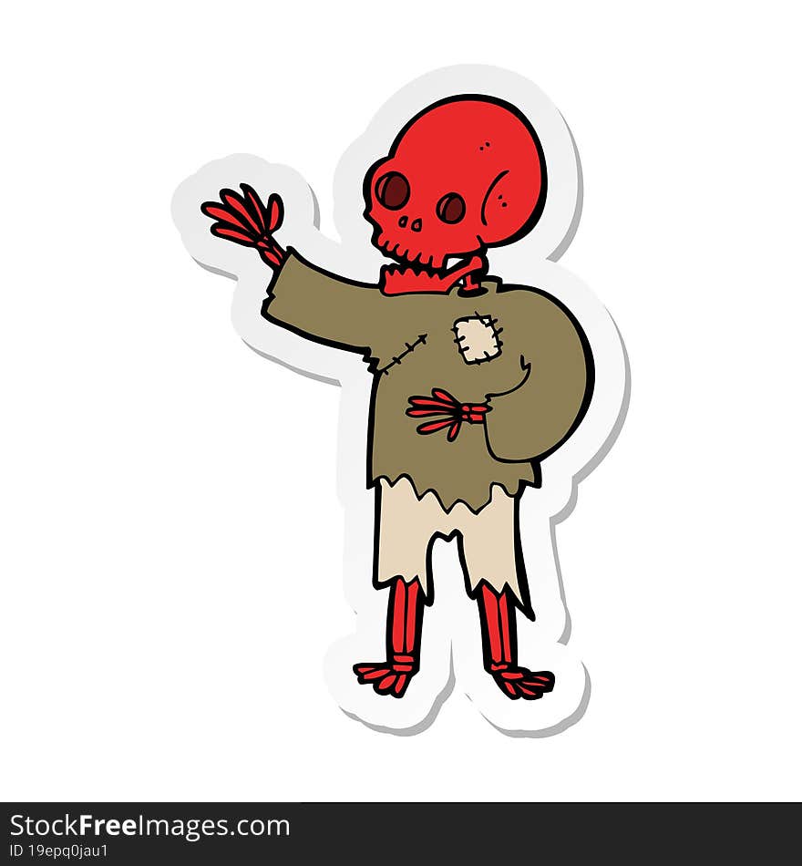 sticker of a cartoon skeleton waving