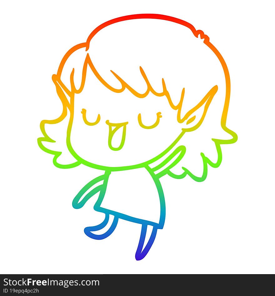 rainbow gradient line drawing cartoon elf girl