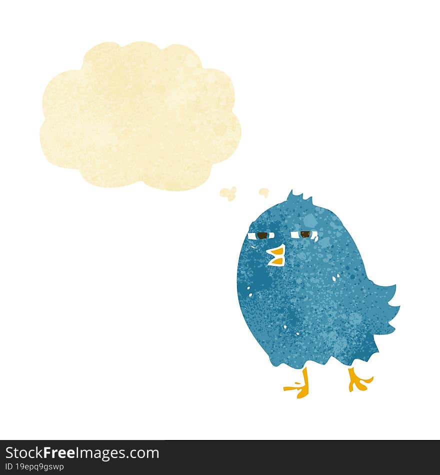 funny cartoon bird with thought bubble