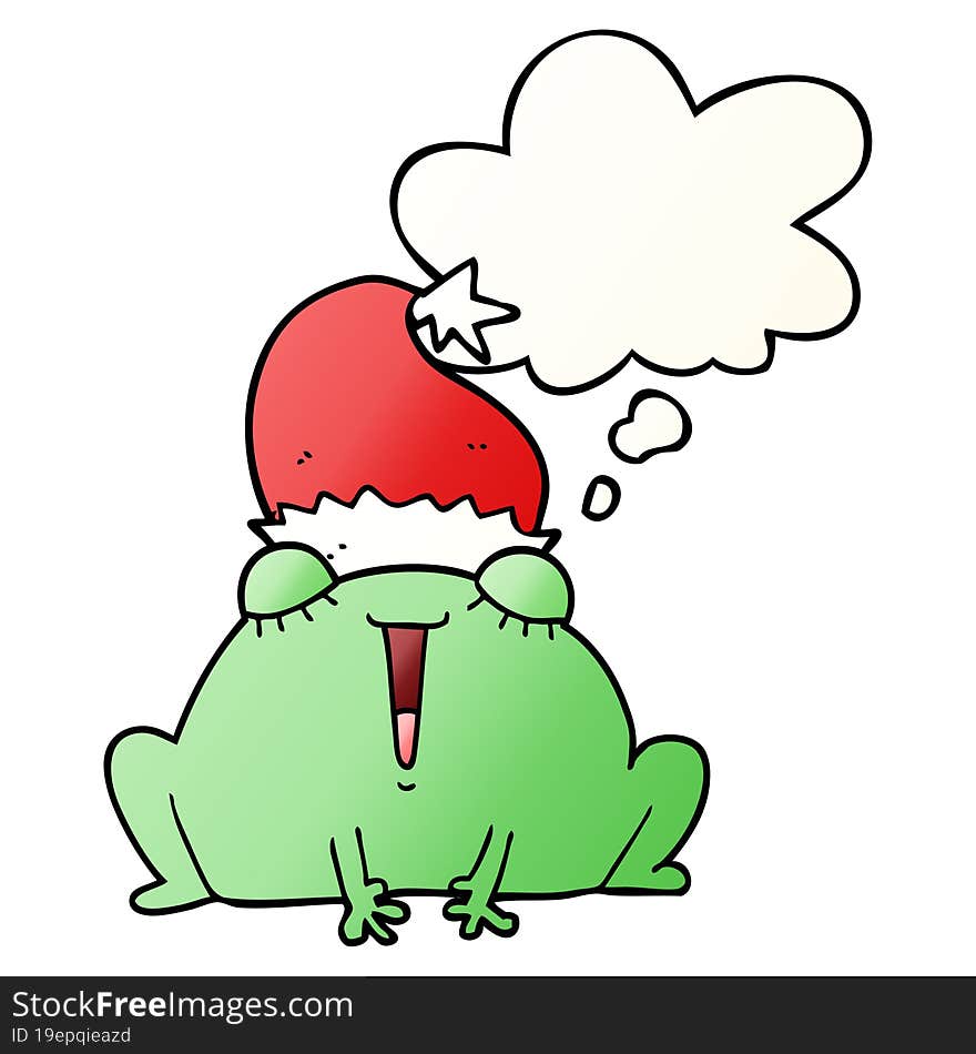 cute cartoon christmas frog and thought bubble in smooth gradient style