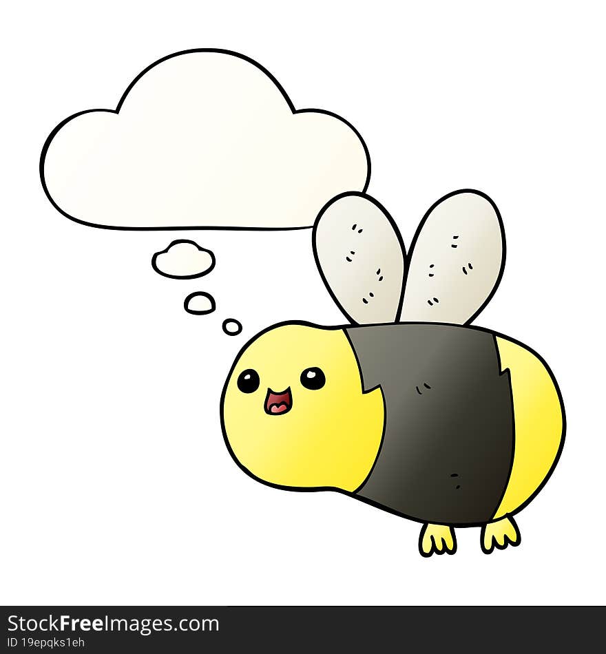 cartoon bee with thought bubble in smooth gradient style