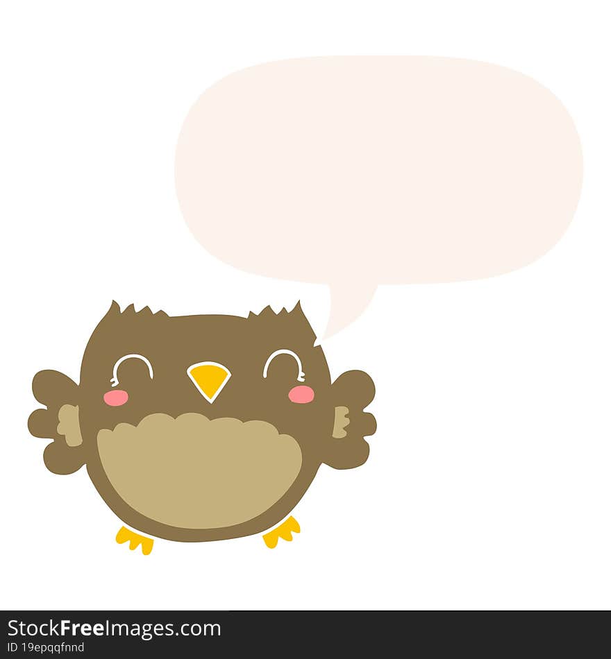 Cute Cartoon Owl And Speech Bubble In Retro Style