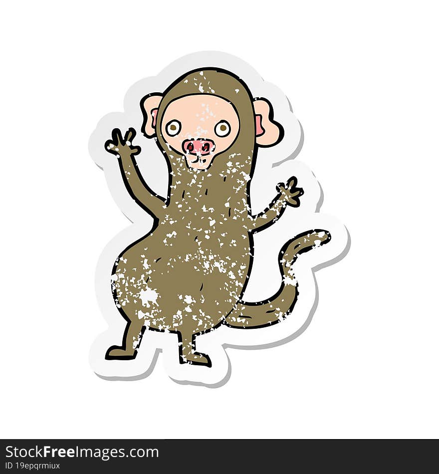 retro distressed sticker of a cartoon monkey