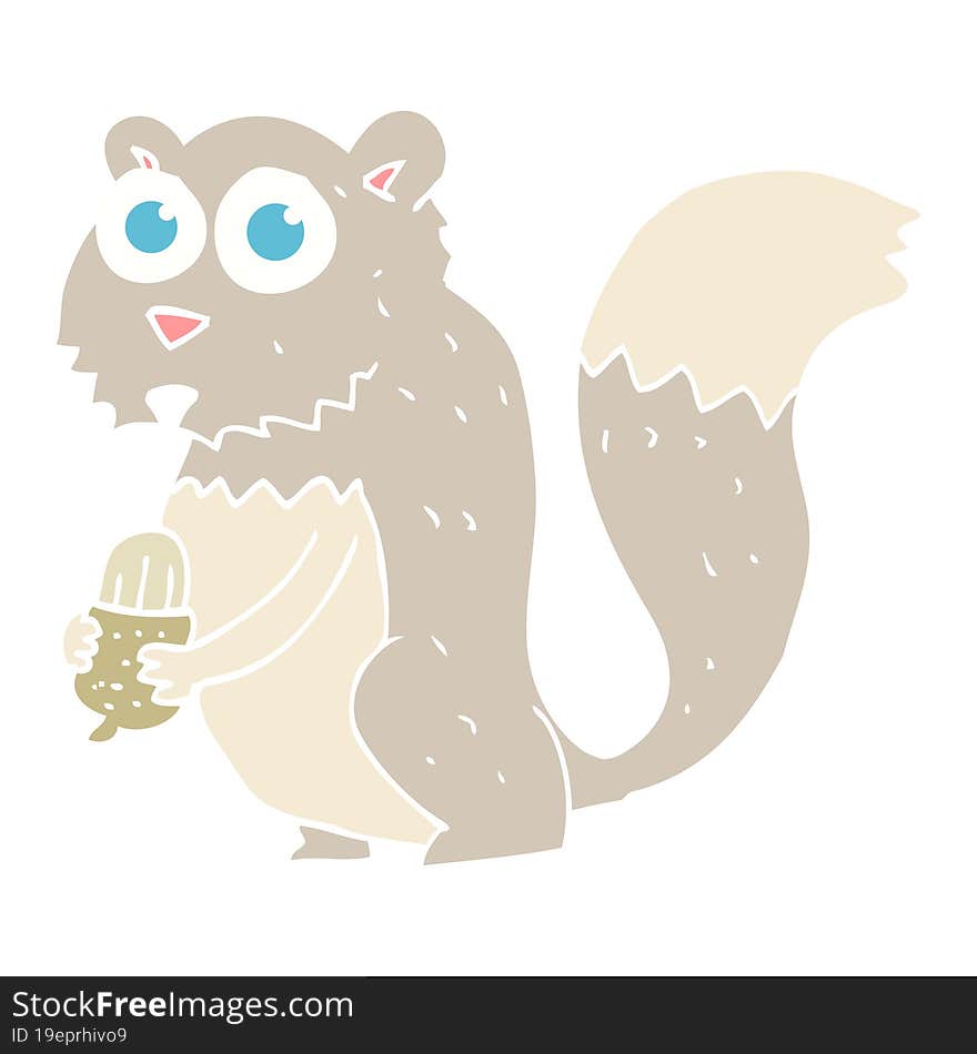 flat color illustration of a cartoon angry squirrel with nut