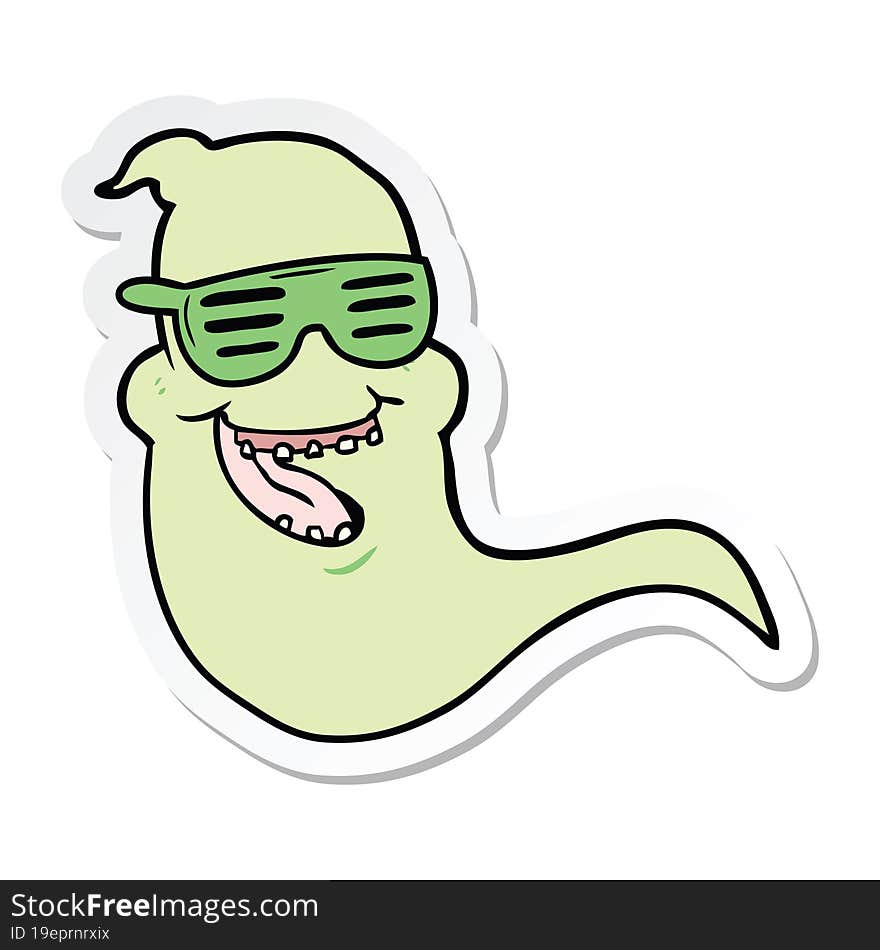 sticker of a cartoon cool spooky ghost