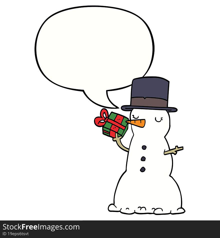 Cartoon Snowman And Speech Bubble