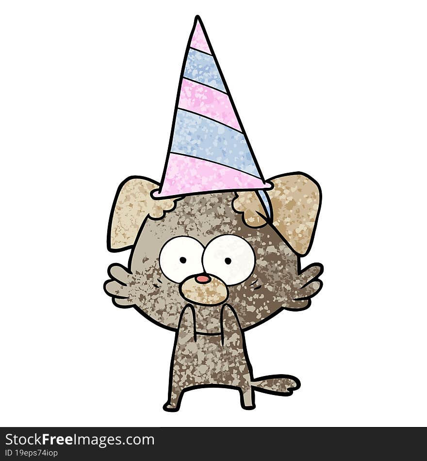 nervous dog cartoon in party hat. nervous dog cartoon in party hat