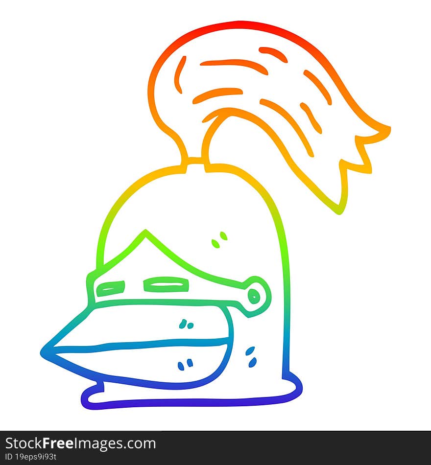 rainbow gradient line drawing cartoon knight helmet