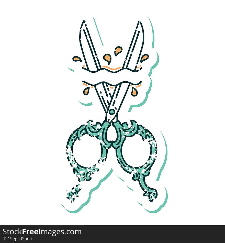 Distressed Sticker Tattoo Style Icon Of Barber Scissors