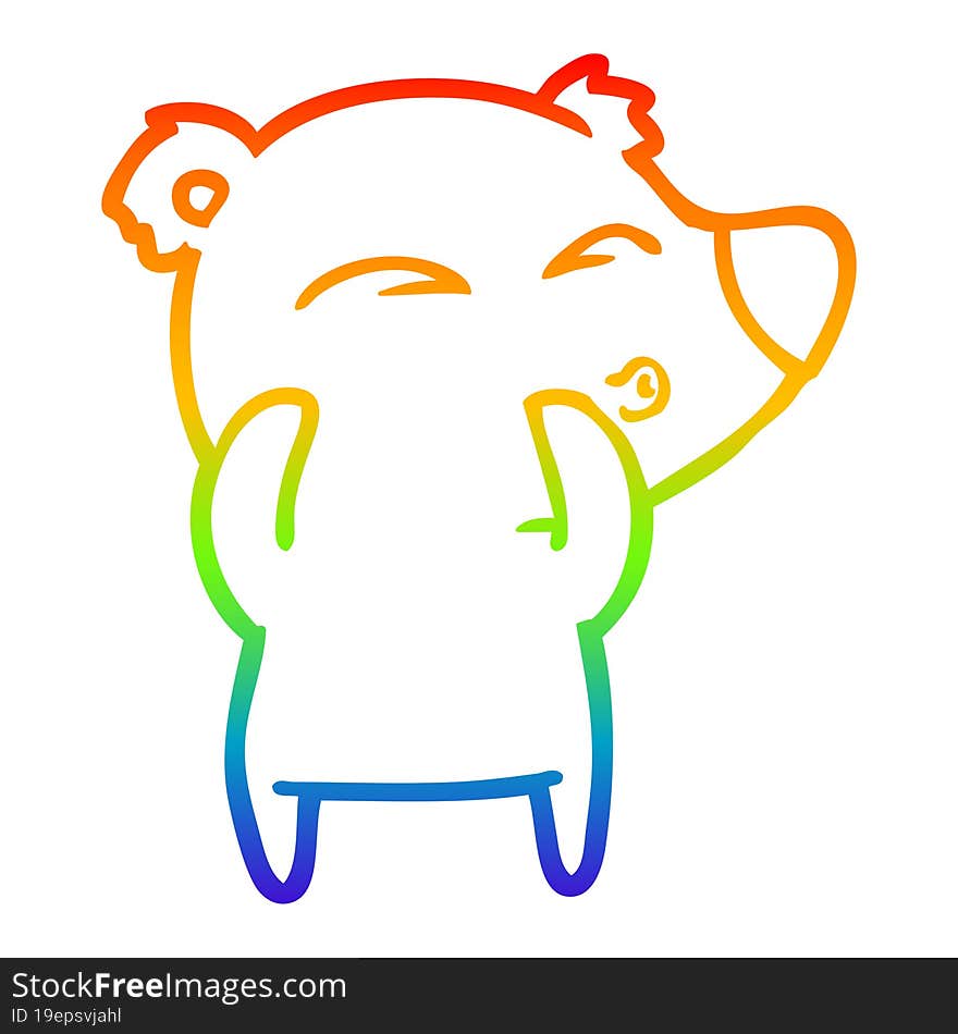 rainbow gradient line drawing cartoon whistling bear