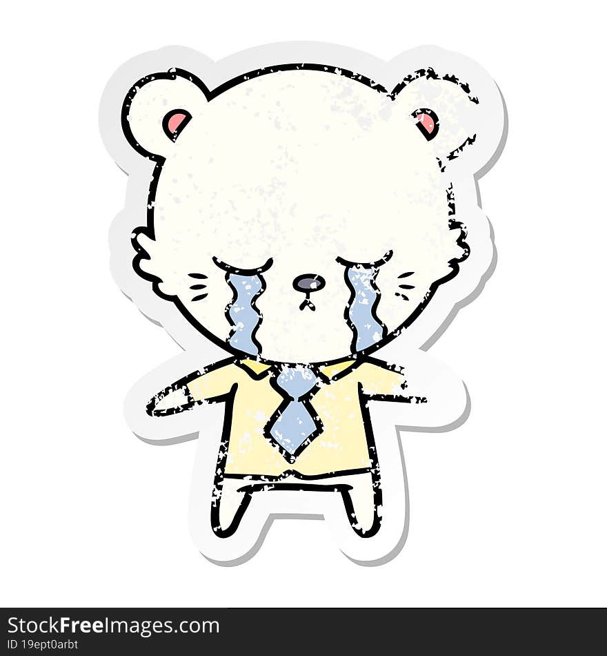 distressed sticker of a crying cartoon polarbear