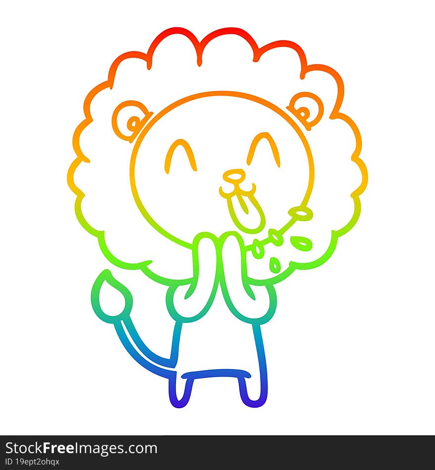 rainbow gradient line drawing of a happy cartoon lion