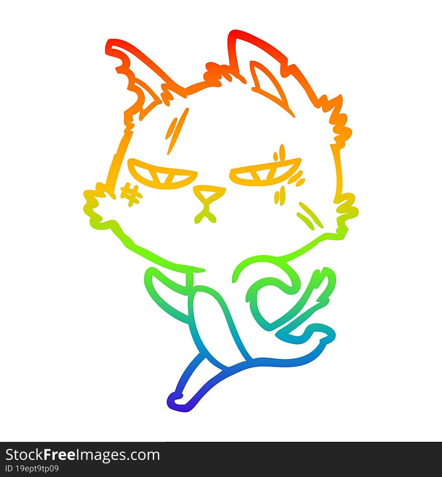 rainbow gradient line drawing tough cartoon cat running