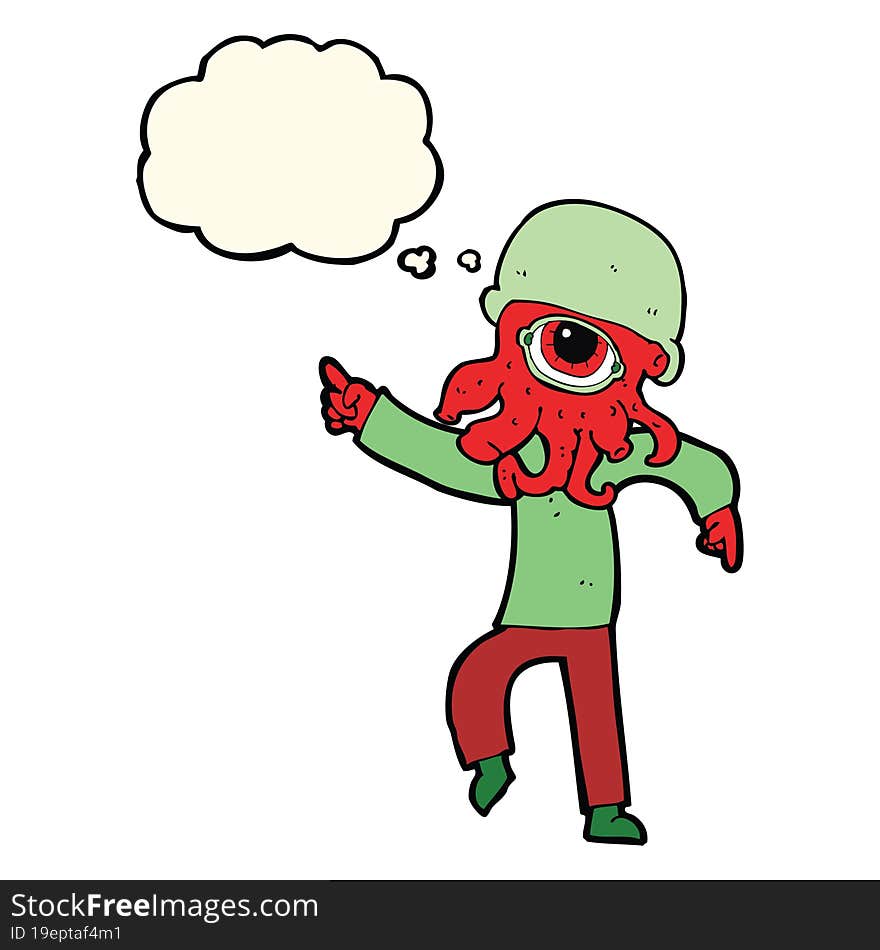 Cartoon Alien Man Dancing With Thought Bubble