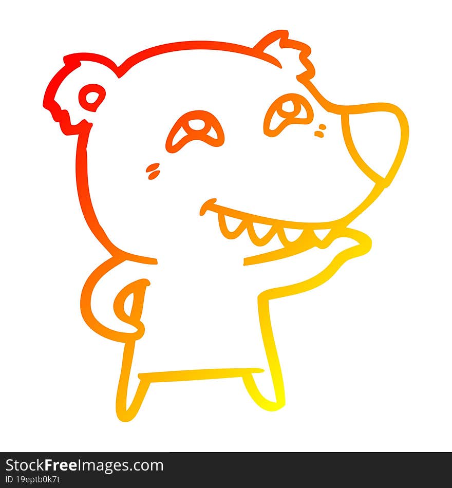 warm gradient line drawing cartoon bear showing teeth