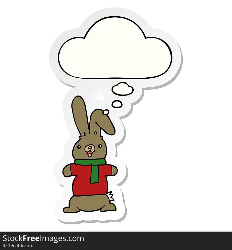 Cartoon Rabbit And Thought Bubble As A Printed Sticker