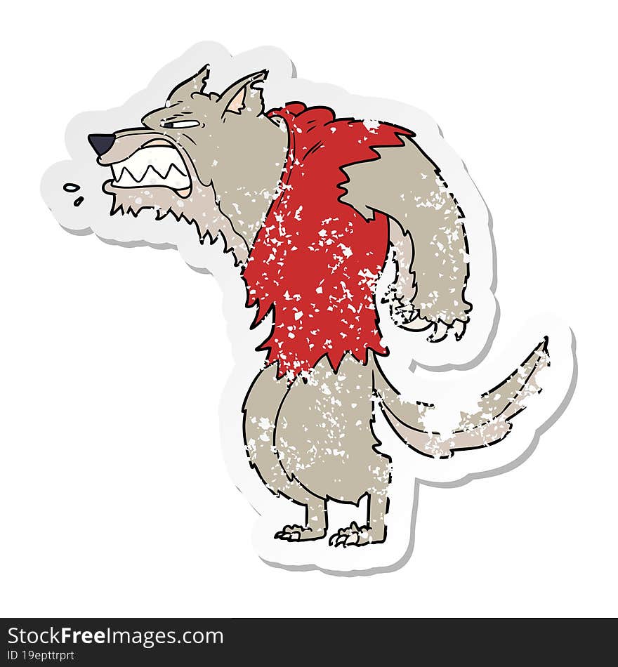 Distressed Sticker Of A Angry Werewolf Cartoon