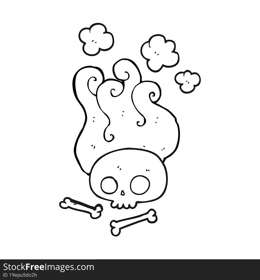 black and white cartoon skull and bones