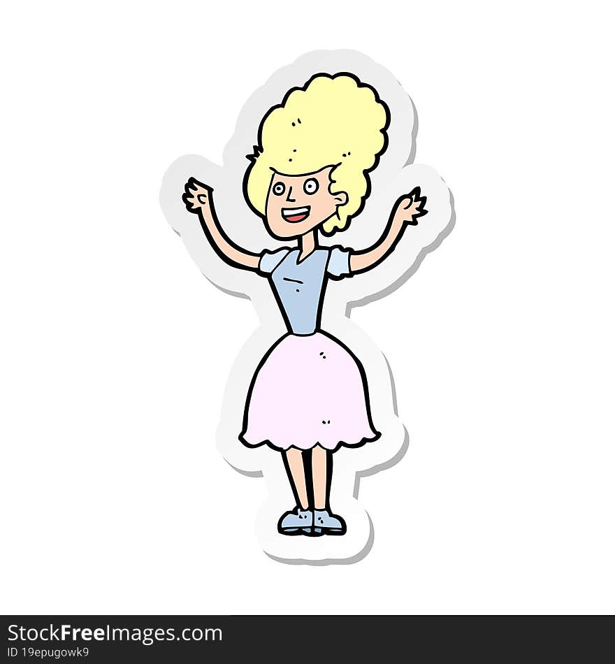 Sticker Of A Cartoon Happy 1950s Woman