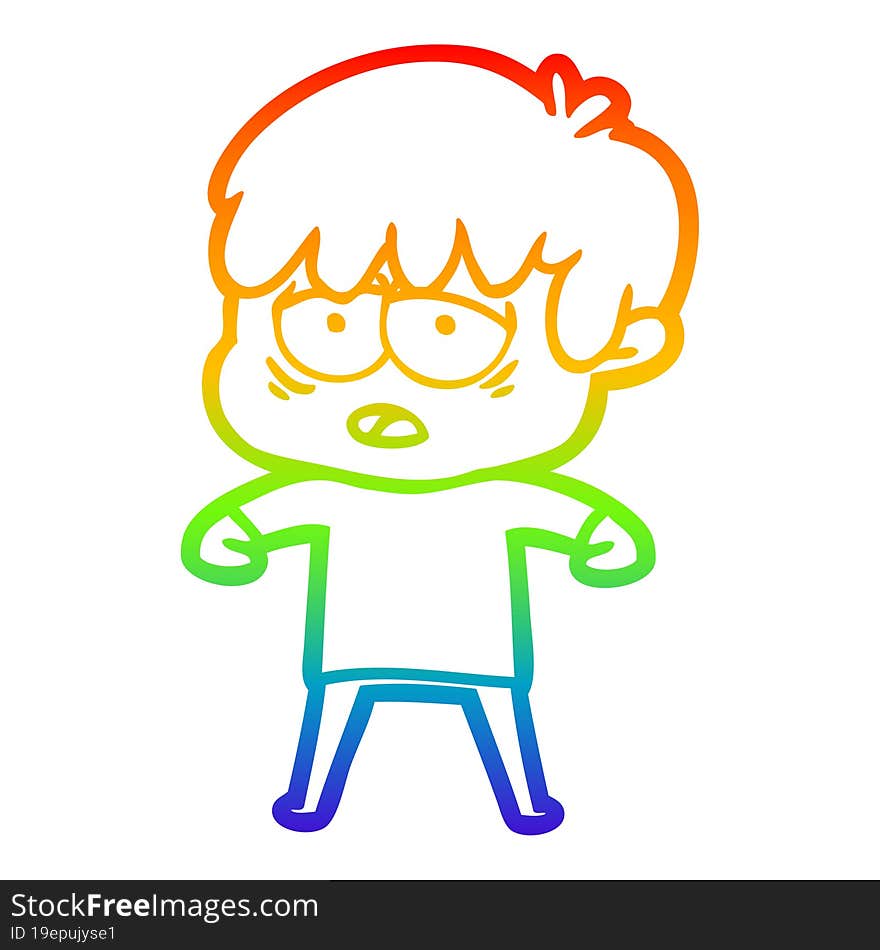 rainbow gradient line drawing cartoon exhausted boy