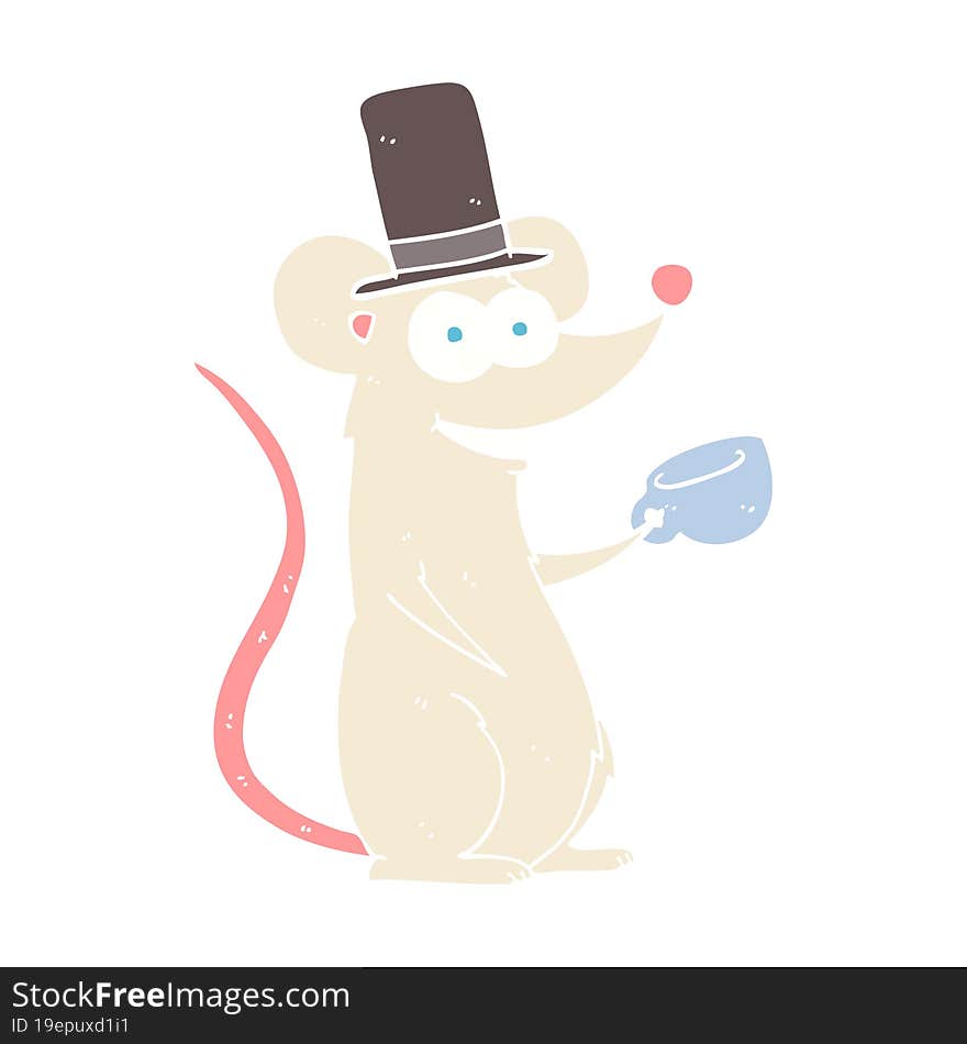 flat color illustration of a cartoon mouse with teacup