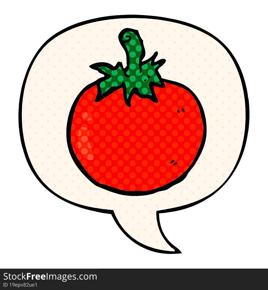 cartoon tomato and speech bubble in comic book style