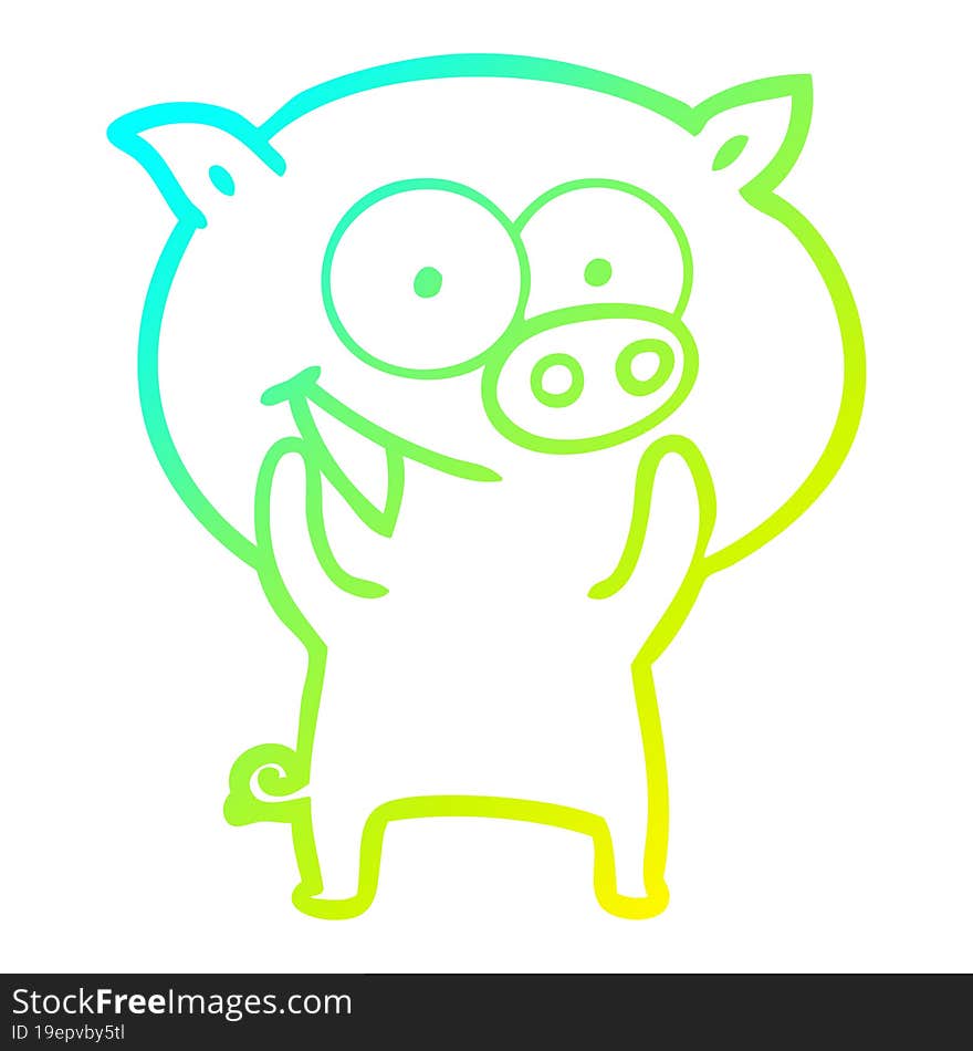 cold gradient line drawing of a cheerful pig cartoon