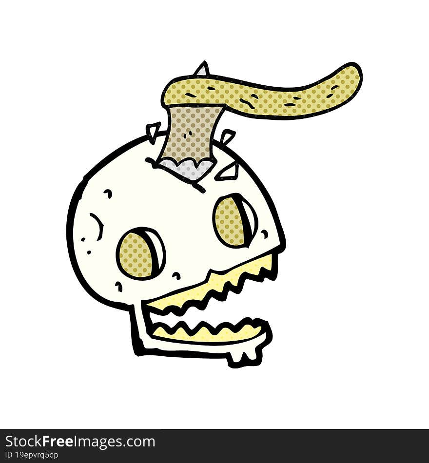 cartoon axe in skull