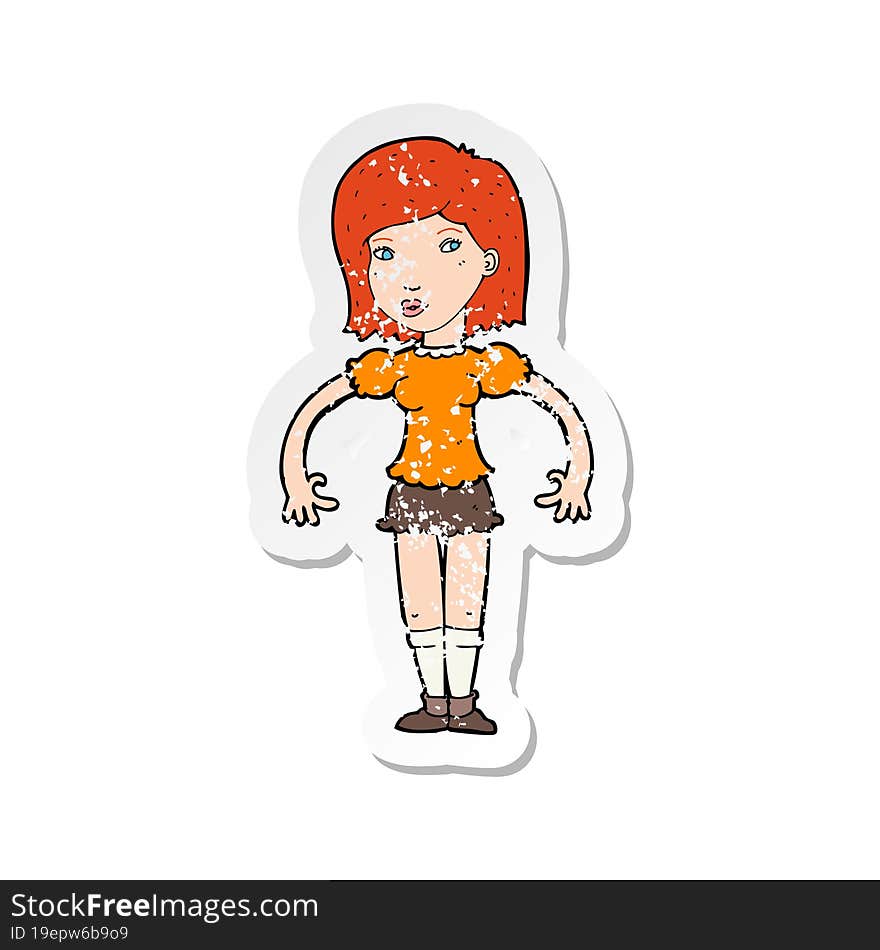 retro distressed sticker of a cartoon woman looking sideways