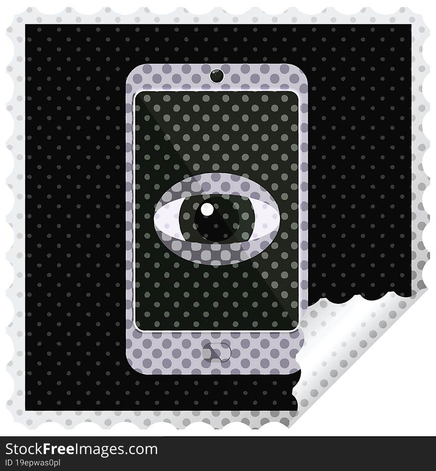 Cell Phone Watching You Graphic Vector Illustration Square Sticker Stamp