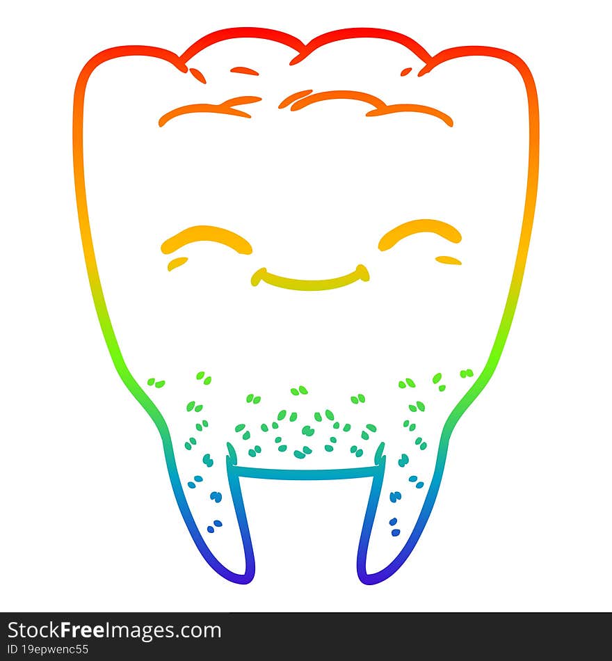 rainbow gradient line drawing cartoon tooth